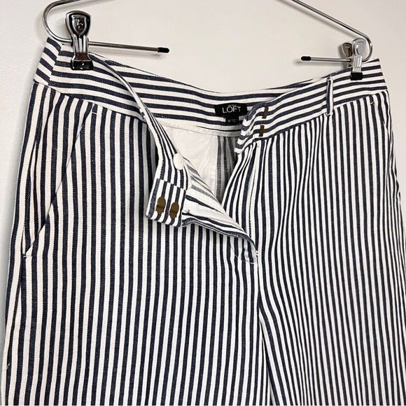 Ann Taylor Loft Navy & White Stripe Linen Cotton Blend Wide Leg Crop Pant NWT - Picture 3 of 9